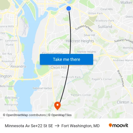 Minnesota Av Se+22 St SE to Fort Washington, MD map