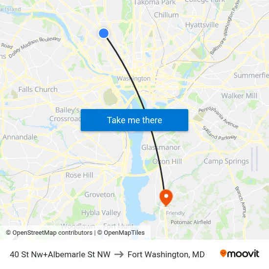 40 St Nw+Albemarle St NW to Fort Washington, MD map