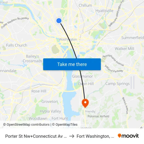 Porter St Nw+Connecticut Av NW to Fort Washington, MD map