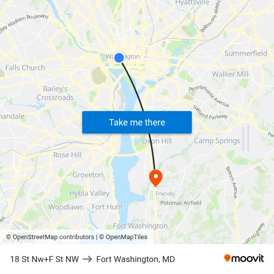 18 St Nw+F St NW to Fort Washington, MD map