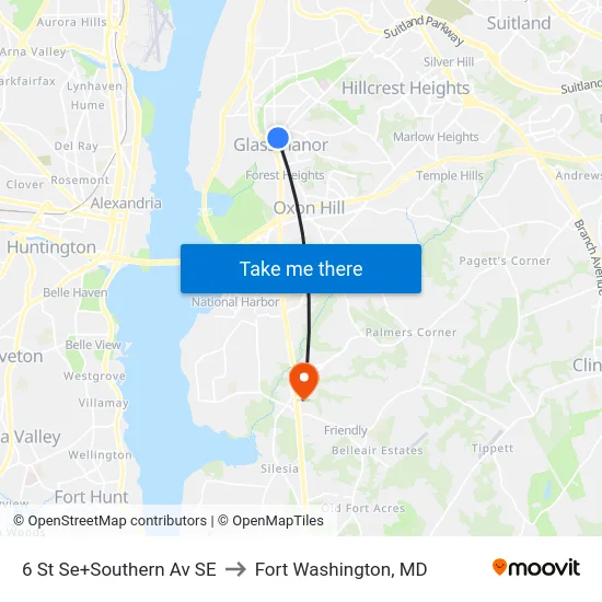 6 St Se+Southern Av SE to Fort Washington, MD map