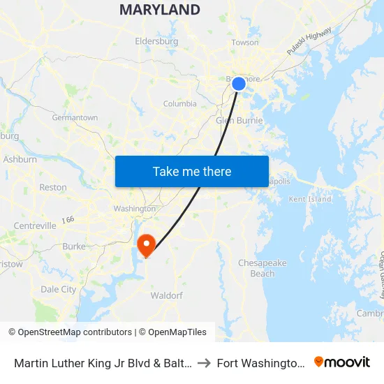 Martin Luther King Jr Blvd & Baltimore St to Fort Washington, MD map