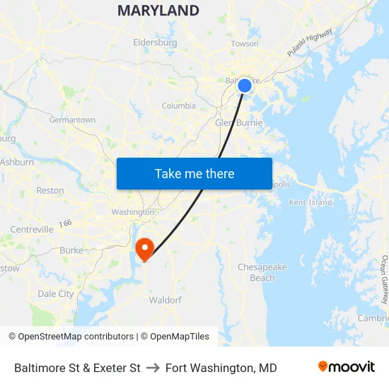 Baltimore St & Exeter St to Fort Washington, MD map