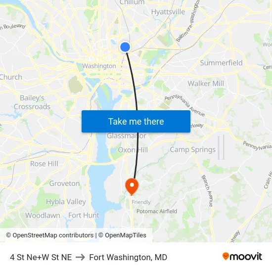 4 St Ne+W St NE to Fort Washington, MD map