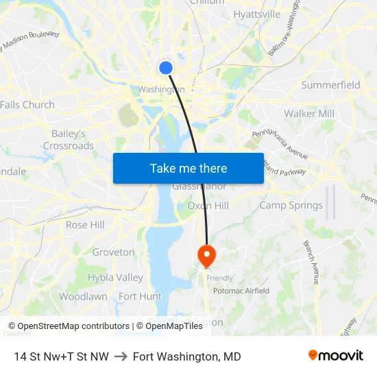 14 St Nw+T St NW to Fort Washington, MD map