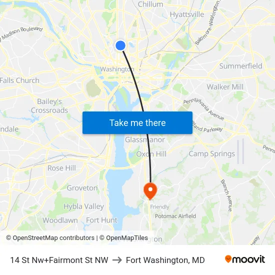 14 St Nw+Fairmont St NW to Fort Washington, MD map
