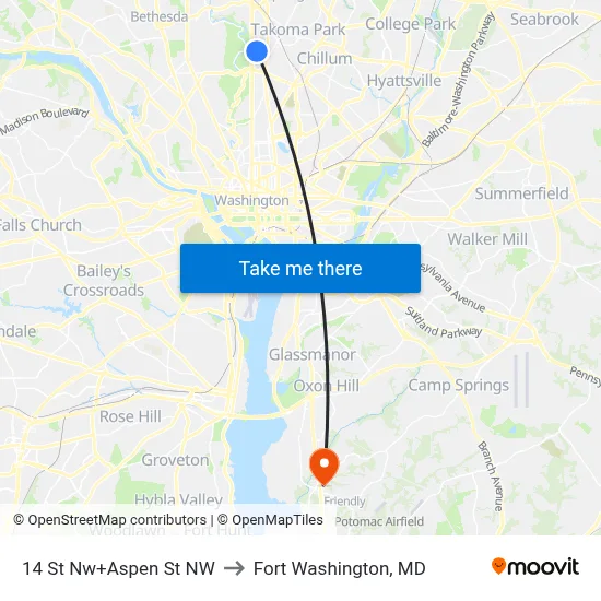 14 St Nw+Aspen St NW to Fort Washington, MD map