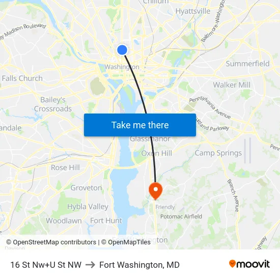 16 St Nw+U St NW to Fort Washington, MD map