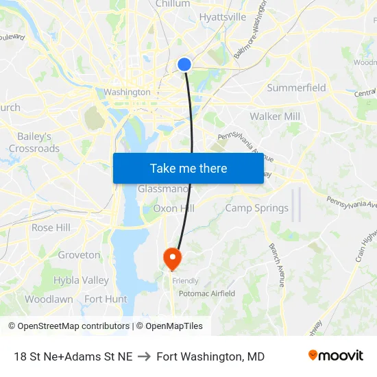 18 St Ne+Adams St NE to Fort Washington, MD map