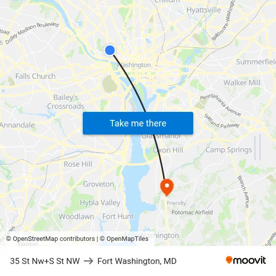 35 St Nw+S St NW to Fort Washington, MD map