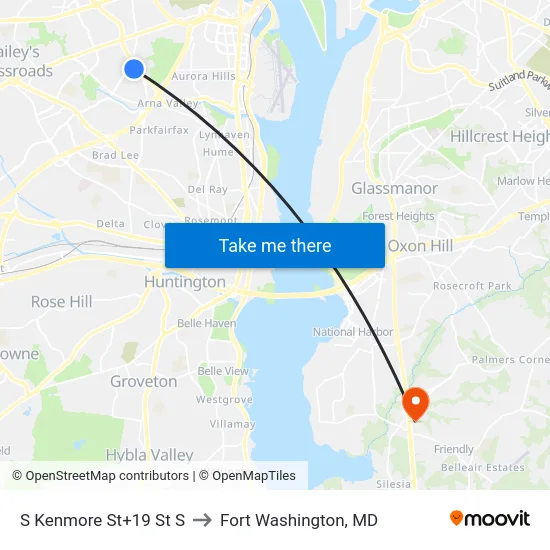 S Kenmore St+19 St S to Fort Washington, MD map