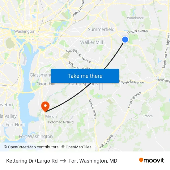 Kettering Dr+Largo Rd to Fort Washington, MD map