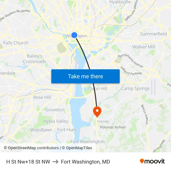 H St Nw+18 St NW to Fort Washington, MD map