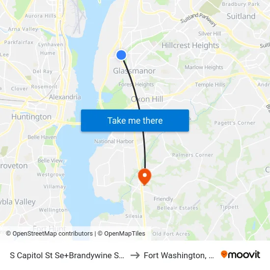 S Capitol St Se+Brandywine St SE to Fort Washington, MD map
