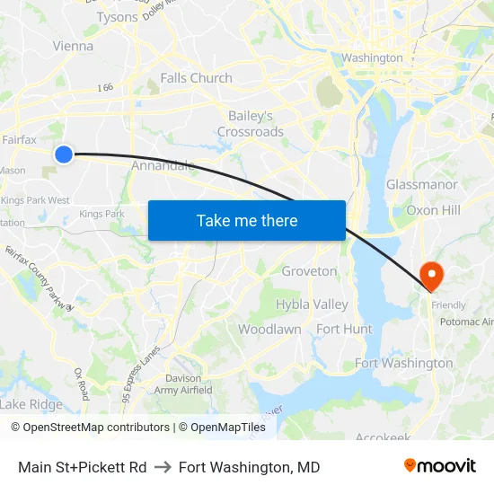 Main St+Pickett Rd to Fort Washington, MD map