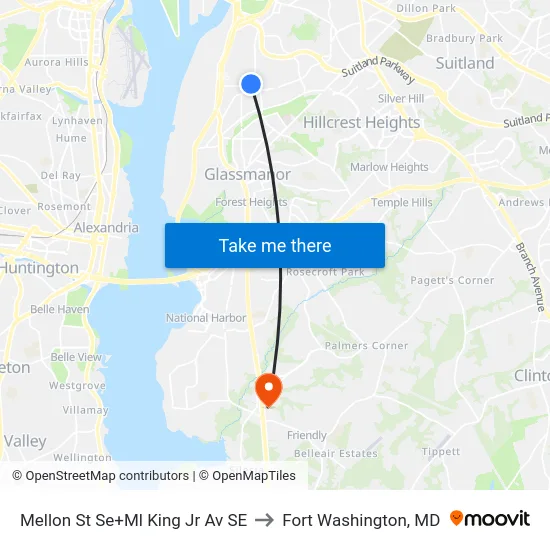 Mellon St Se+Ml King Jr Av SE to Fort Washington, MD map