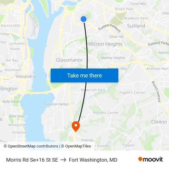 Morris Rd Se+16 St SE to Fort Washington, MD map