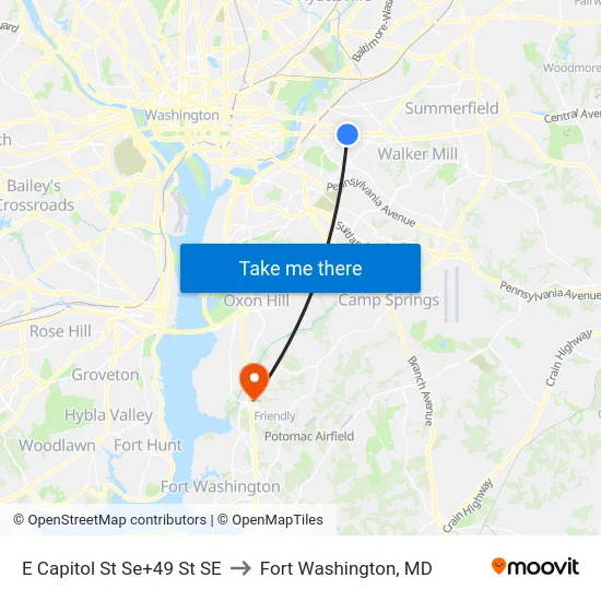 E Capitol St Se+49 St SE to Fort Washington, MD map