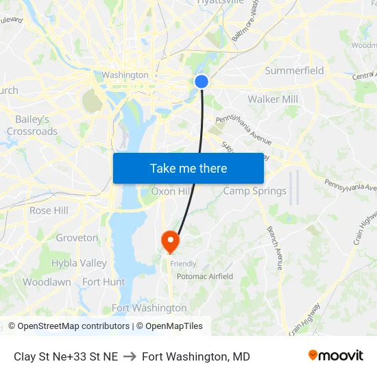 Clay St Ne+33 St NE to Fort Washington, MD map