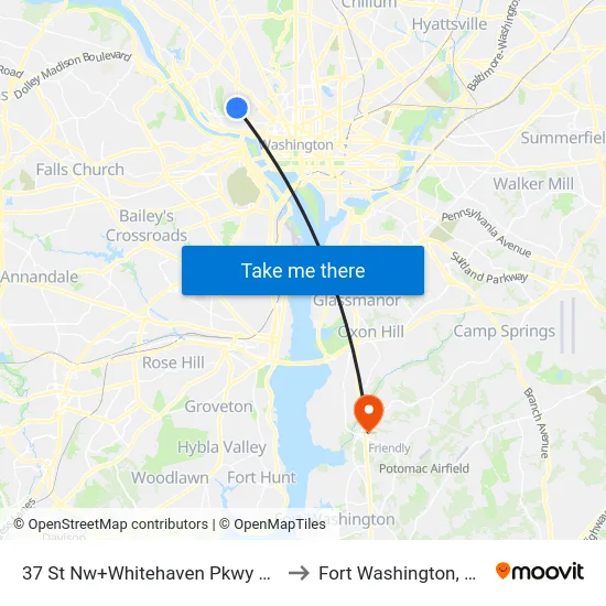 37 St Nw+Whitehaven Pkwy NW to Fort Washington, MD map