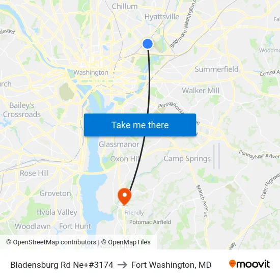 Bladensburg Rd Ne+#3174 to Fort Washington, MD map
