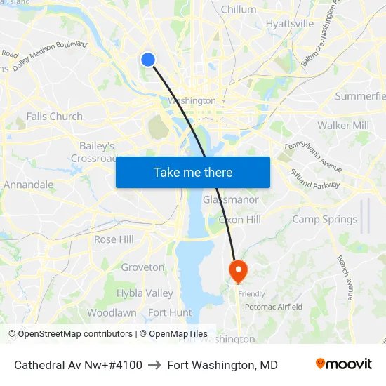 Cathedral Av Nw+#4100 to Fort Washington, MD map