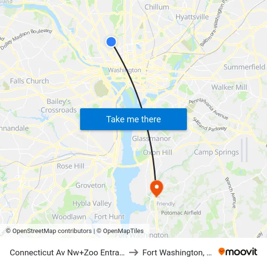 Connecticut Av Nw+Zoo Entrance to Fort Washington, MD map