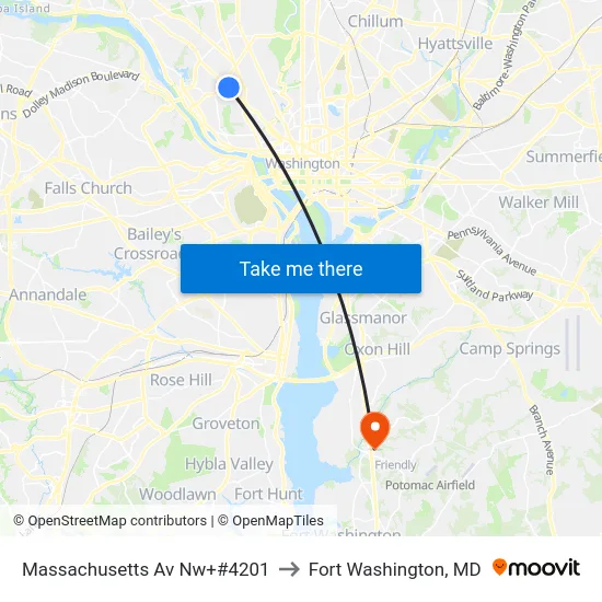 Massachusetts Av Nw+#4201 to Fort Washington, MD map