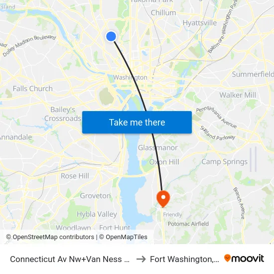 Connecticut Av Nw+Van Ness St NW to Fort Washington, MD map