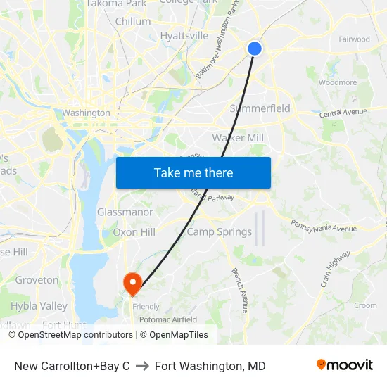 New Carrollton+Bay C to Fort Washington, MD map