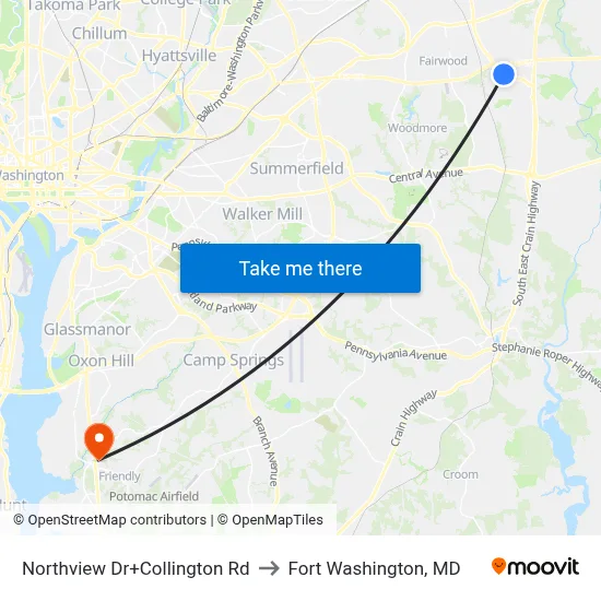 Northview Dr+Collington Rd to Fort Washington, MD map