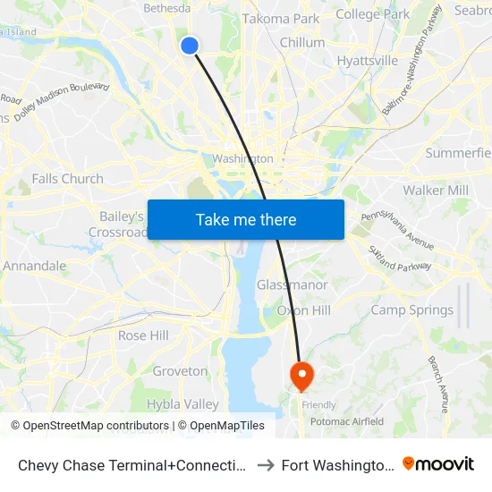 Chevy Chase Terminal+Connecticut Av NW to Fort Washington, MD map
