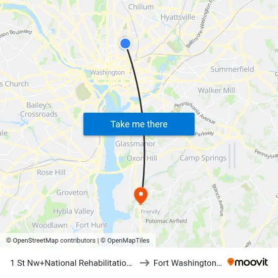 1 St Nw+National Rehabilitation Hosp to Fort Washington, MD map