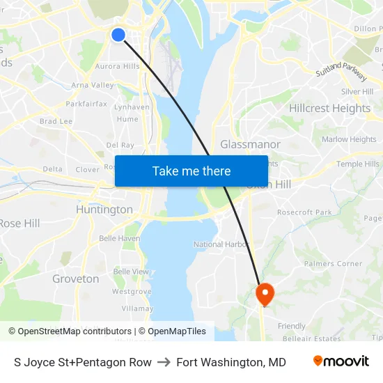 S Joyce St+Pentagon Row to Fort Washington, MD map