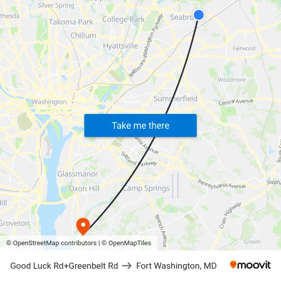 Good Luck Rd+Greenbelt Rd to Fort Washington, MD map
