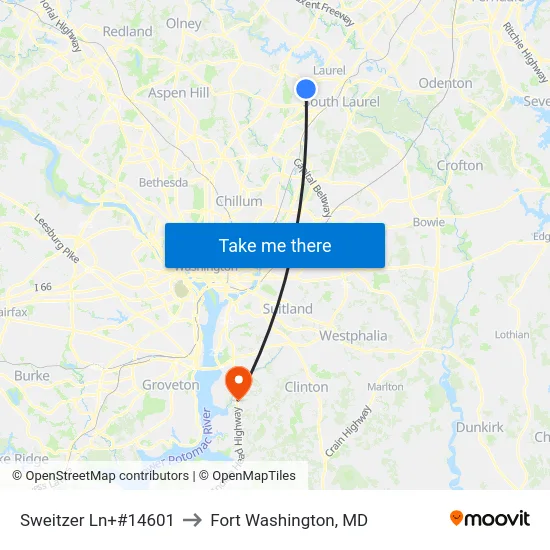 Sweitzer Ln+#14601 to Fort Washington, MD map