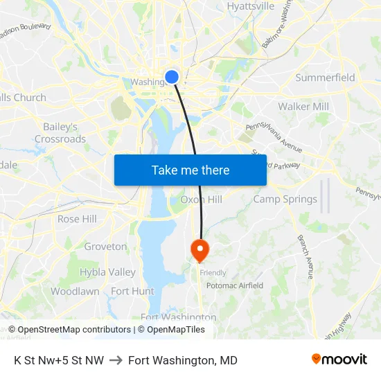 K St Nw+5 St NW to Fort Washington, MD map