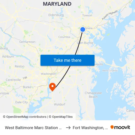 West Baltimore Marc Station Bay 3 to Fort Washington, MD map