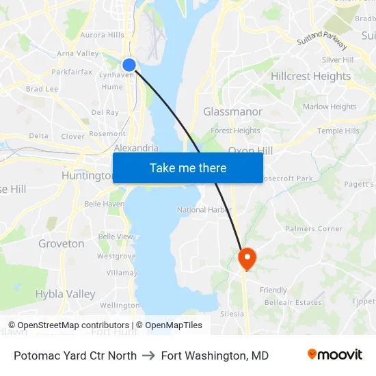 Potomac Yard Ctr North to Fort Washington, MD map