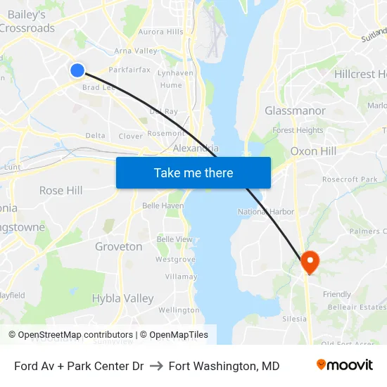 Ford Av + Park Center Dr to Fort Washington, MD map