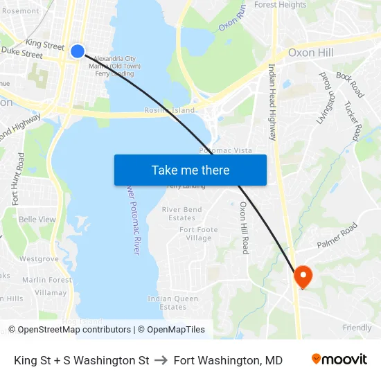 King St + S Washington St to Fort Washington, MD map