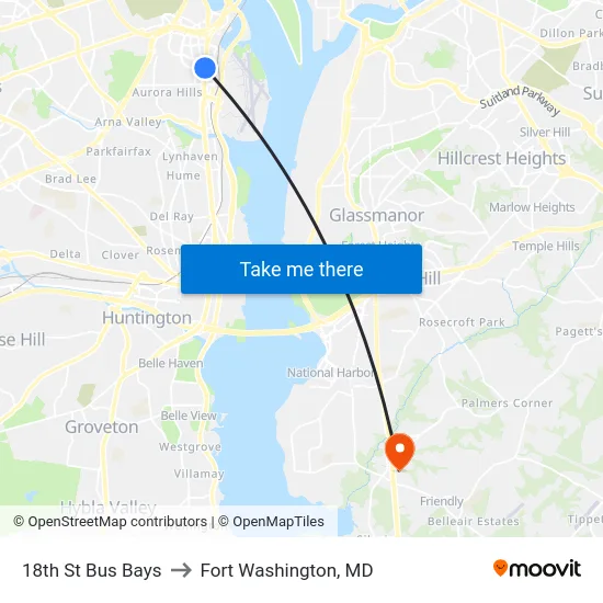 18th St Bus Bays to Fort Washington, MD map