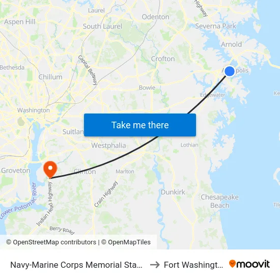 Navy-Marine Corps Memorial Stadium (Stop 1) to Fort Washington, MD map