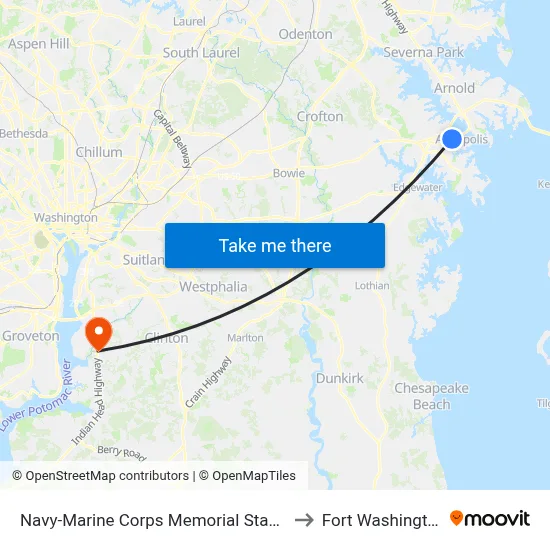 Navy-Marine Corps Memorial Stadium (Stop 3) to Fort Washington, MD map