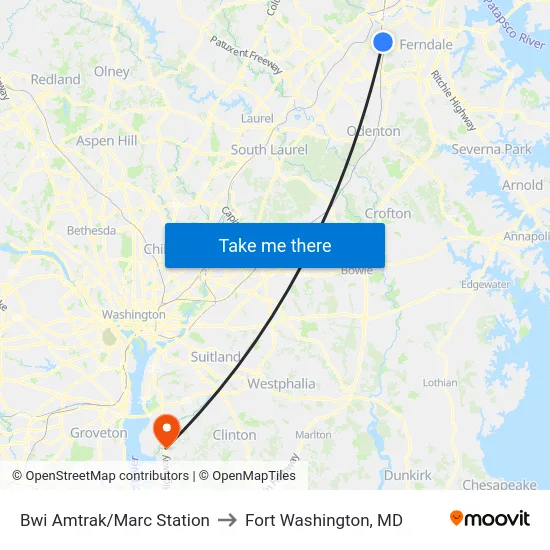 Bwi Amtrak/Marc Station to Fort Washington, MD map