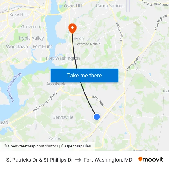 St Patricks Dr & St Phillips Dr to Fort Washington, MD map