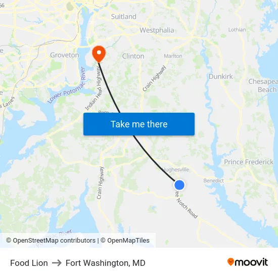 Food Lion to Fort Washington, MD map