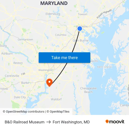 B&O Railroad Museum to Fort Washington, MD map