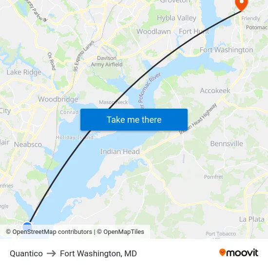 Quantico to Fort Washington, MD map