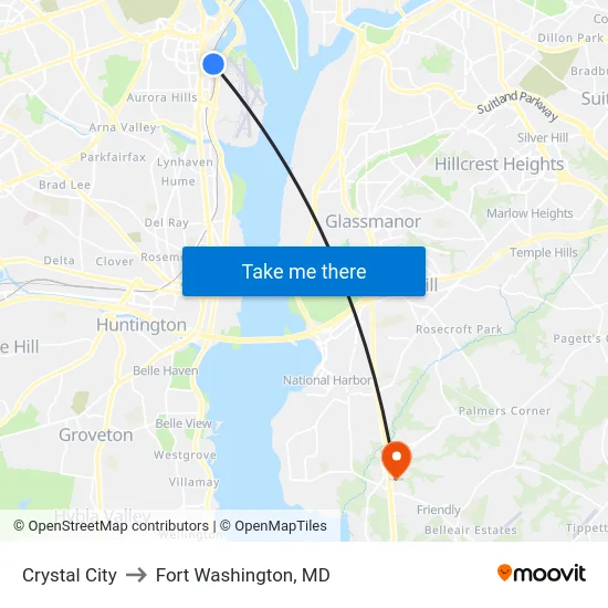 Crystal City to Fort Washington, MD map